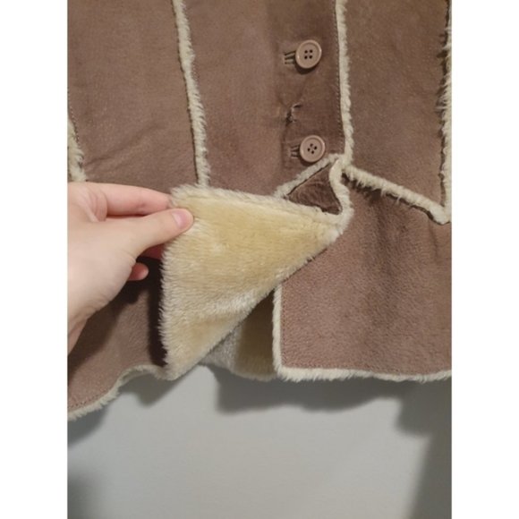 FINAL PRICE! Genuine Leather, Faux Fur Button Up Coat, Tan Light Brown, Size XL - Picture 7 of 8